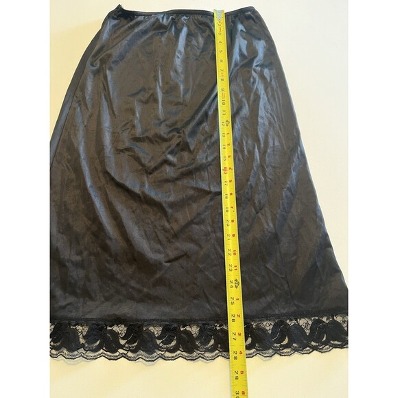 Vintage Women's Skirt Slip Size Large 30/32 Black Half Slip Midi Lace Trim - Picture 3 of 7
